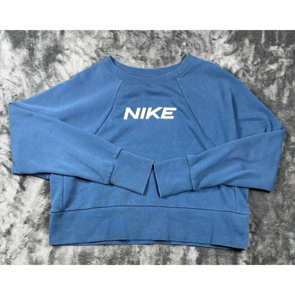 Nike Dri-FIT Womens Medium Teal Blue Cropped Sweatshirt Pullover Logo Athletic